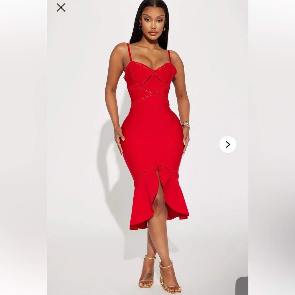Fashion Nova Red Spaghetti-Strap Mermaid Midi Dress